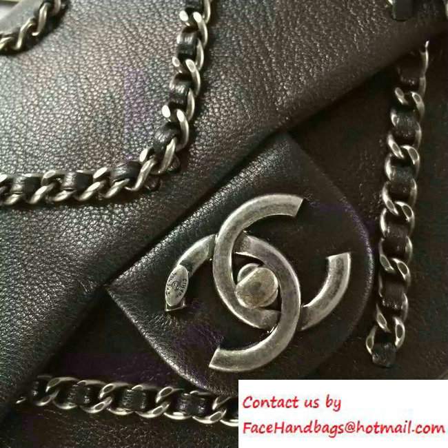 Chanel Metallic Lambskin Chevron Chain Medium Flap Bag Black 2016