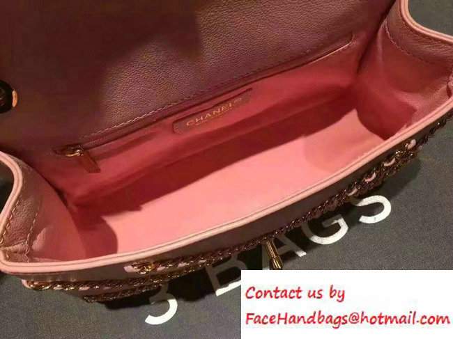 Chanel Metallic Lambskin Chevron Chain Medium Flap Bag Pink 2016 - Click Image to Close
