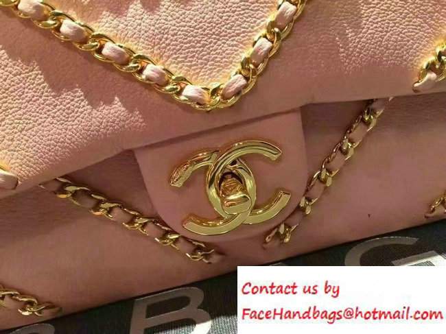 Chanel Metallic Lambskin Chevron Chain Medium Flap Bag Pink 2016