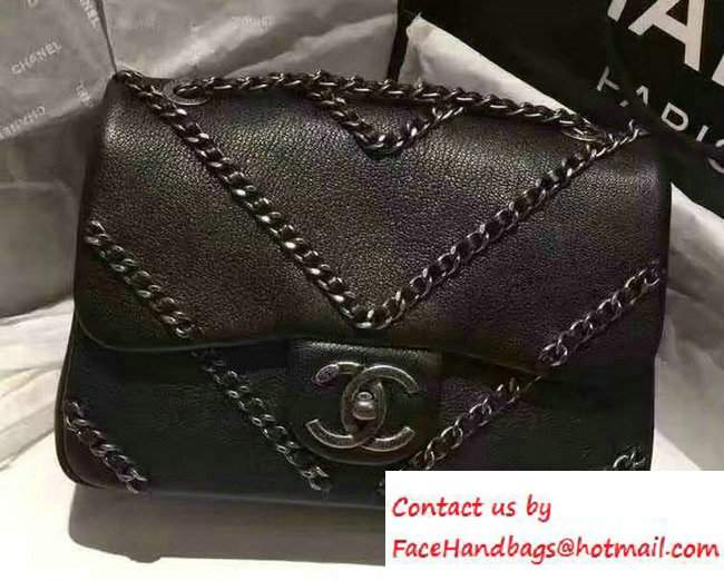 Chanel Metallic Lambskin Chevron Chain Mini Flap Bag A94467 Black 2016