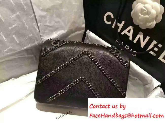 Chanel Metallic Lambskin Chevron Chain Mini Flap Bag A94467 Black 2016