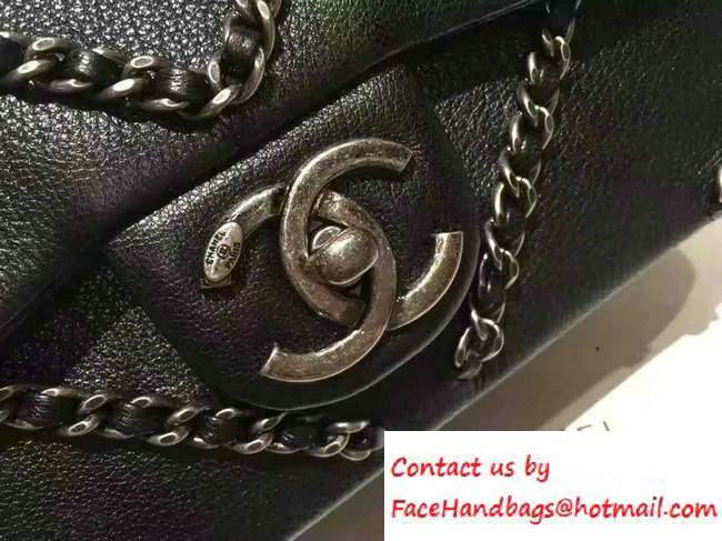 Chanel Metallic Lambskin Chevron Chain Mini Flap Bag A94467 Black 2016 - Click Image to Close