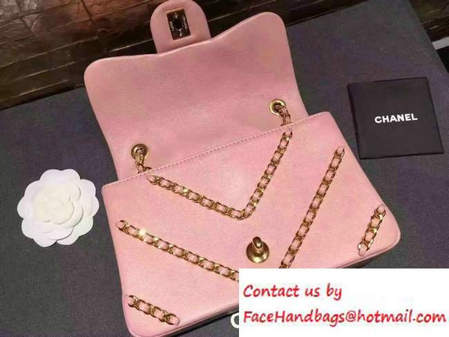 Chanel Metallic Lambskin Chevron Chain Mini Flap Bag A94467 Pink 2016