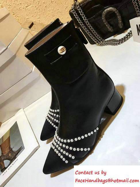 Chanel Pearl Around Calfskin and Grosgrain Short Boots G31903 Black 2016