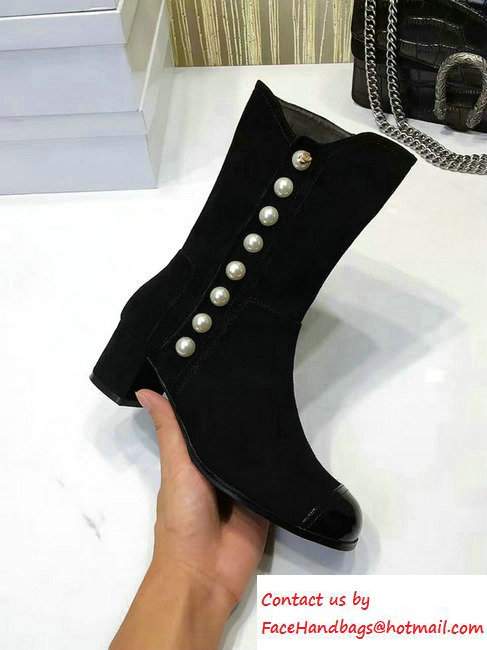 Chanel Pearl Suede and Patent Calfskin High Boots G31995 Black 2016