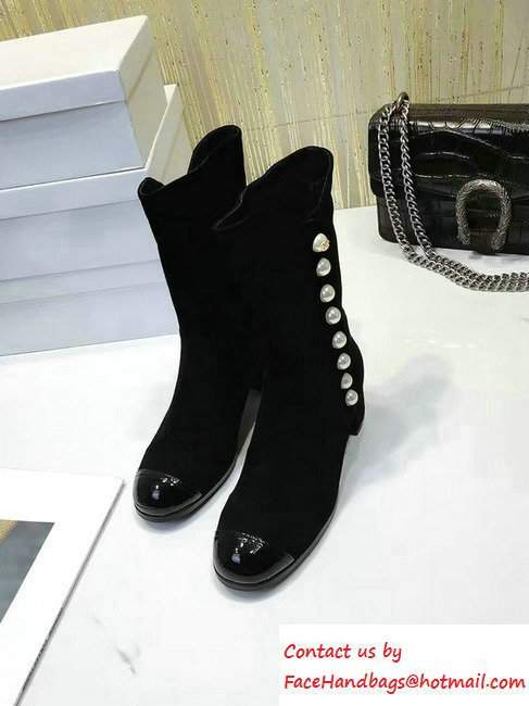 Chanel Pearl Suede and Patent Calfskin High Boots G31995 Black 2016 - Click Image to Close