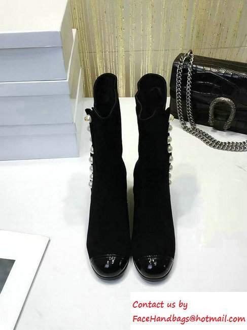 Chanel Pearl Suede and Patent Calfskin High Boots G31995 Black 2016 - Click Image to Close