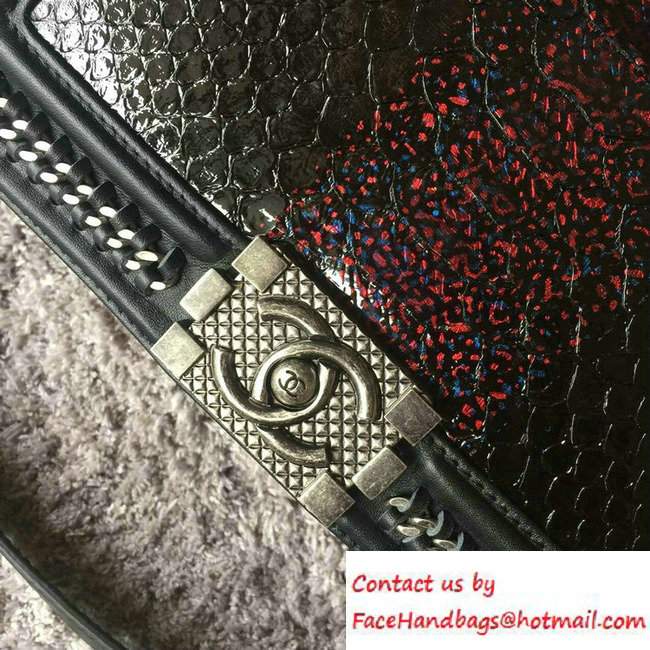 Chanel Python Chain Top Handle Boy Flap Medium Bag A94804 Black/Red 2016