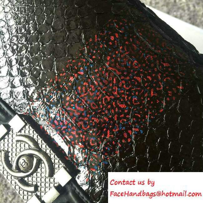 Chanel Python Chain Top Handle Boy Flap Medium Bag A94804 Black/Red 2016 - Click Image to Close