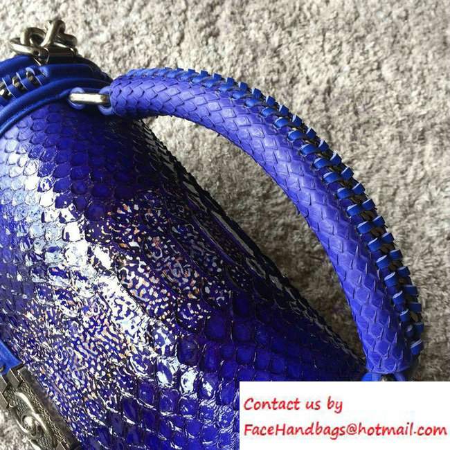 Chanel Python Chain Top Handle Boy Flap Medium Bag A94804 Blue 2016 - Click Image to Close