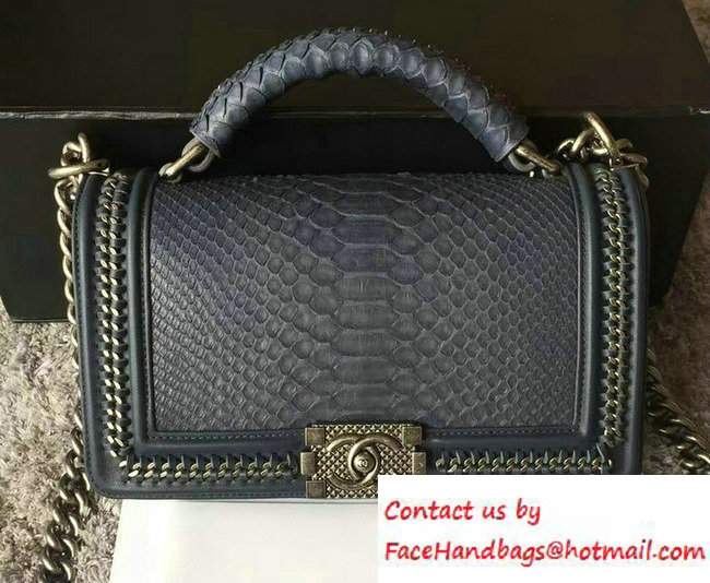 Chanel Python Chain Top Handle Boy Flap Medium Bag A94804 Gray 2016 - Click Image to Close