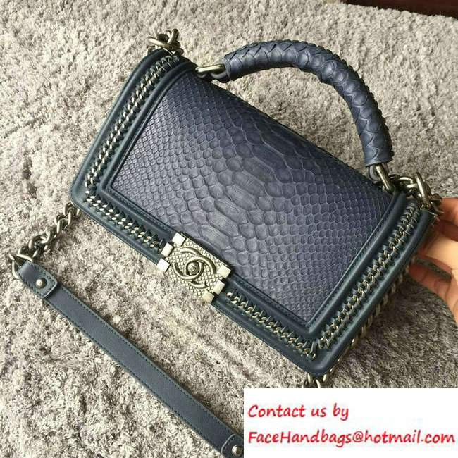 Chanel Python Chain Top Handle Boy Flap Medium Bag A94804 Gray 2016