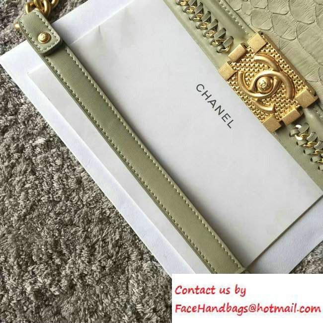 Chanel Python Chain Top Handle Boy Flap Medium Bag A94804 Pale Green 2016 - Click Image to Close