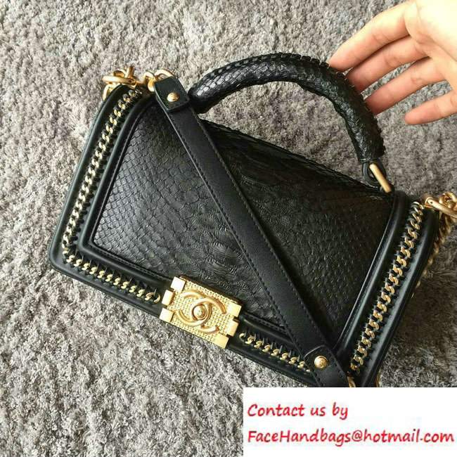 Chanel Python Chain Top Handle medium Boy Flap Bag A94804 Black with GHW - Click Image to Close