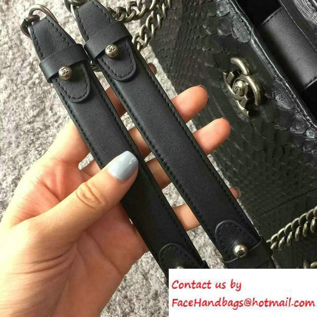 Chanel Python/Ruthenium Metal Large Shopping Bag A93057 Black 2016