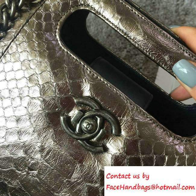 Chanel Python/Ruthenium Metal Large Shopping Bag A93057 Silver 2016