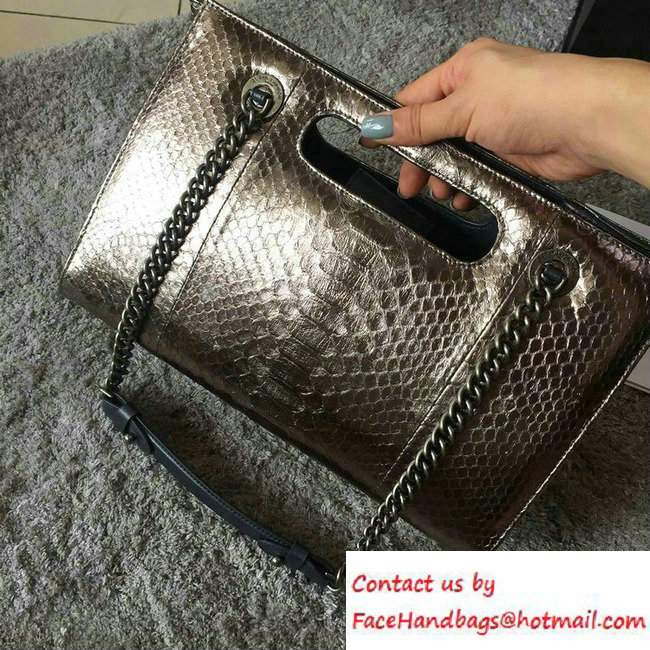 Chanel Python/Ruthenium Metal Large Shopping Bag A93057 Silver 2016 - Click Image to Close