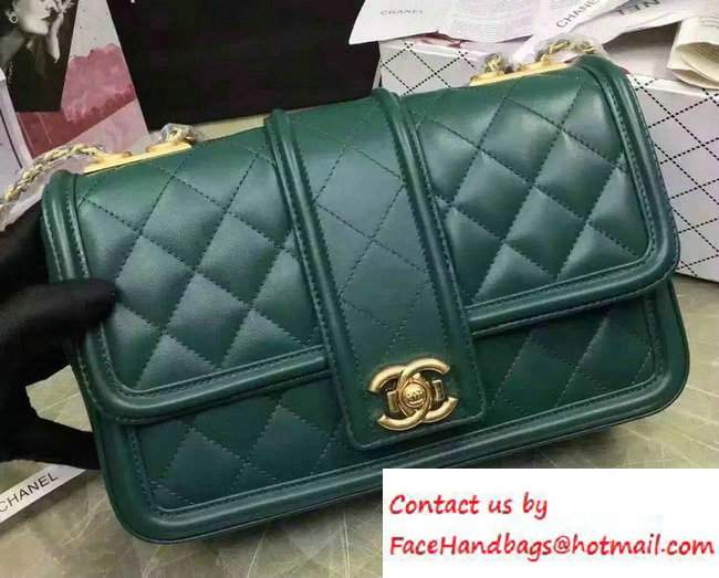 Chanel Quilted/Light Gold Metal Calfskin Small Flap Bag A91365 Green 2016 - Click Image to Close