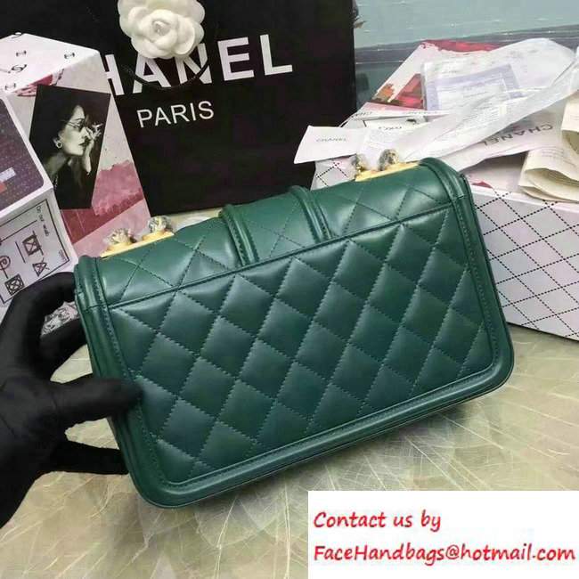 Chanel Quilted/Light Gold Metal Calfskin Small Flap Bag A91365 Green 2016