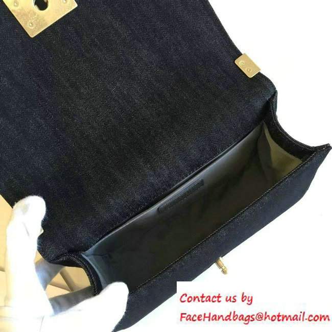 Chanel Washed Denim Boy Flap Shoulder Bag Black/Gold 2016 - Click Image to Close
