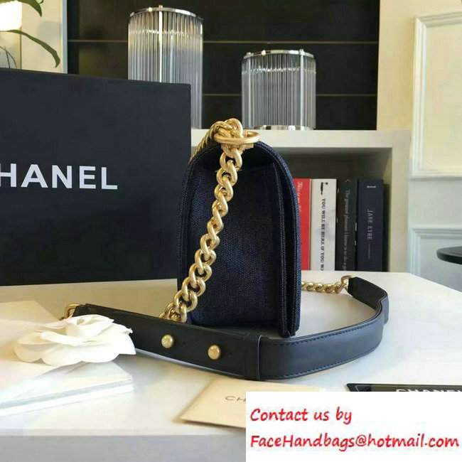 Chanel Washed Denim Boy Flap Shoulder Bag Dark Blue/Gold 2016 - Click Image to Close