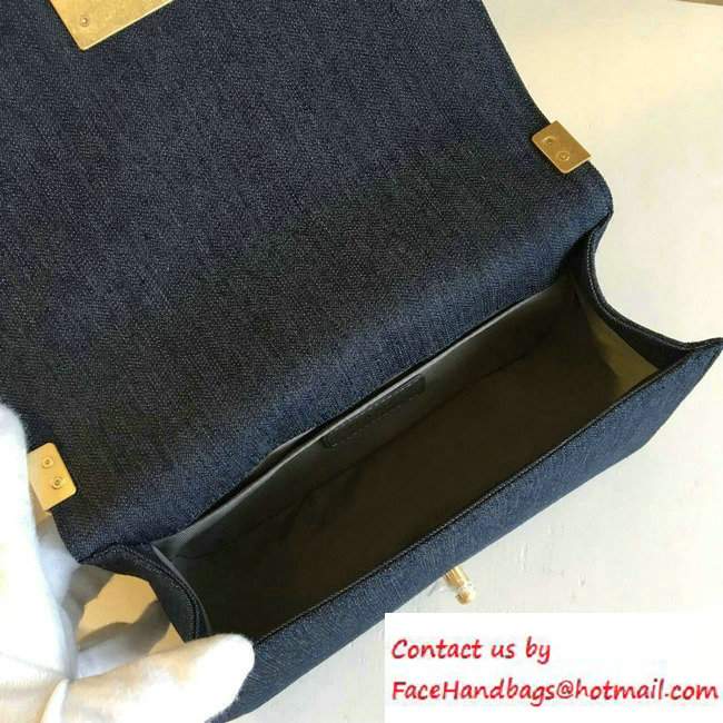 Chanel Washed Denim Boy Flap Shoulder Bag Dark Blue/Gold 2016 - Click Image to Close