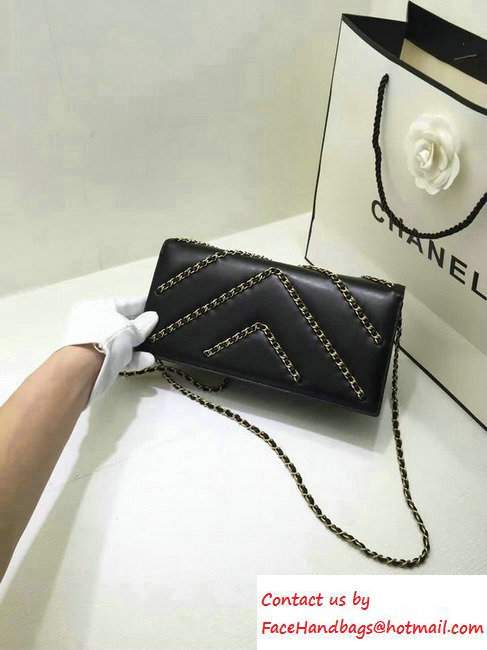 Chanel lambskin chain clutch A94466 black - Click Image to Close
