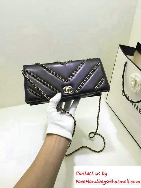 Chanel lambskin chain clutch A94466 black - Click Image to Close