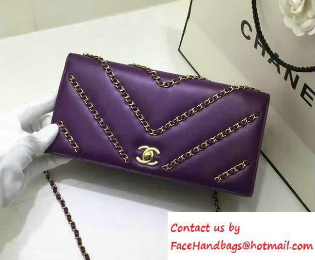 Chanel lambskin chain clutch A94466 dark purple