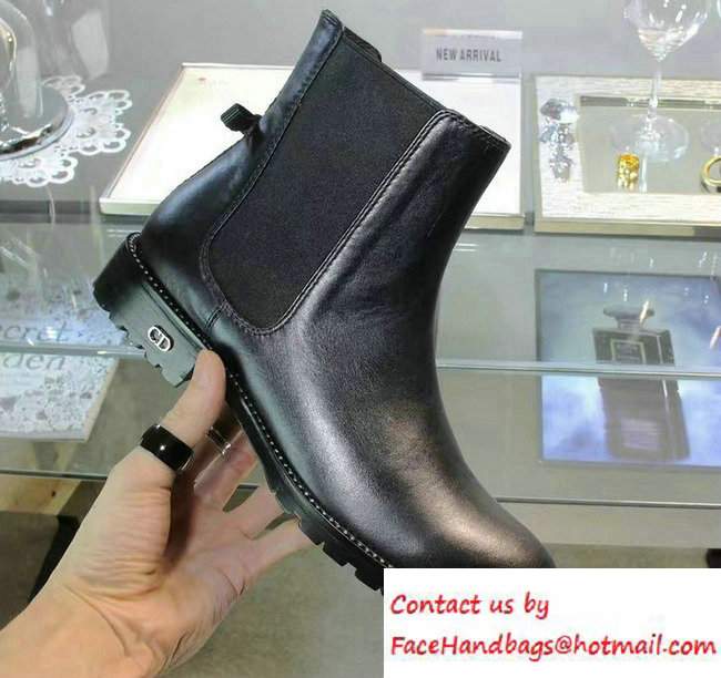 Dior Calfskin Heel 2.5cm Rhinestone Ankle Boots Black Fall 2016