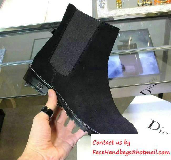 Dior Calfskin Heel 2.5cm Rhinestone Ankle Boots Suede Black Fall 2016 - Click Image to Close