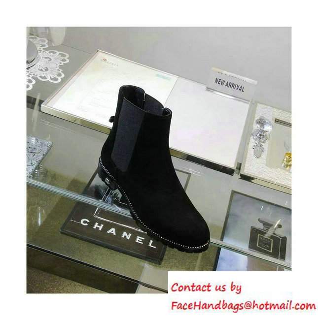 Dior Calfskin Heel 2.5cm Rhinestone Ankle Boots Suede Black Fall 2016