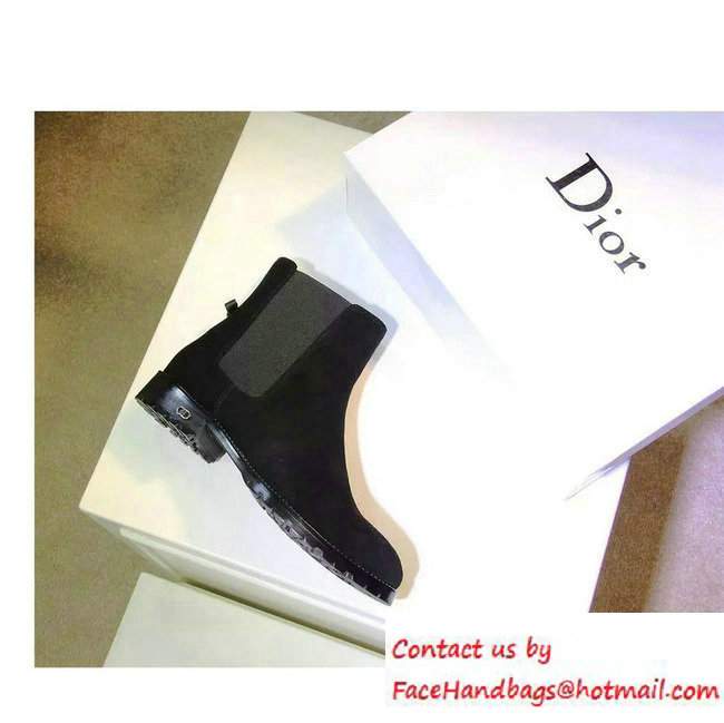 Dior Calfskin Heel 2.5cm Rhinestone Ankle Boots Suede Black Fall 2016
