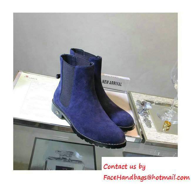Dior Calfskin Heel 2.5cm Rhinestone Ankle Boots Suede Dark Blue Fall 2016 - Click Image to Close