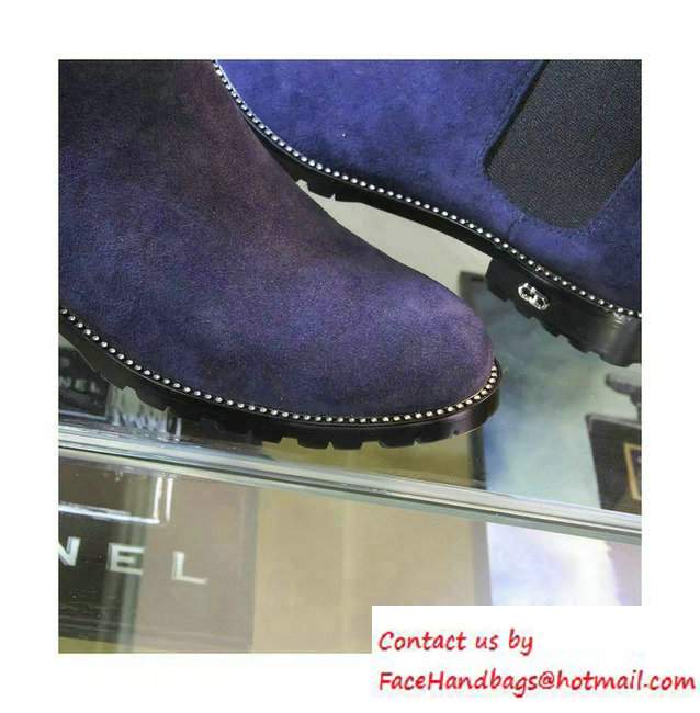 Dior Calfskin Heel 2.5cm Rhinestone Ankle Boots Suede Dark Blue Fall 2016
