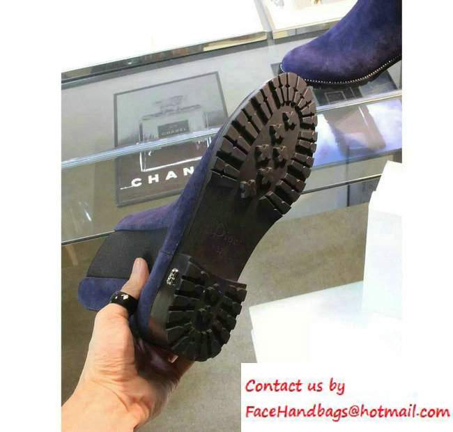 Dior Calfskin Heel 2.5cm Rhinestone Ankle Boots Suede Dark Blue Fall 2016
