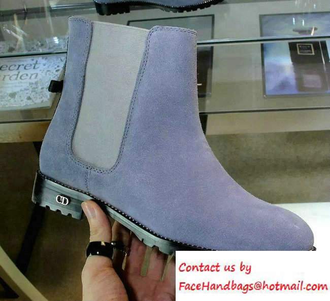 Dior Calfskin Heel 2.5cm Rhinestone Ankle Boots Suede Light Gray Fall 2016