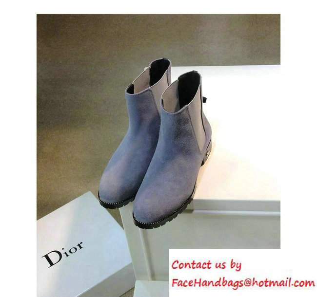 Dior Calfskin Heel 2.5cm Rhinestone Ankle Boots Suede Light Gray Fall 2016