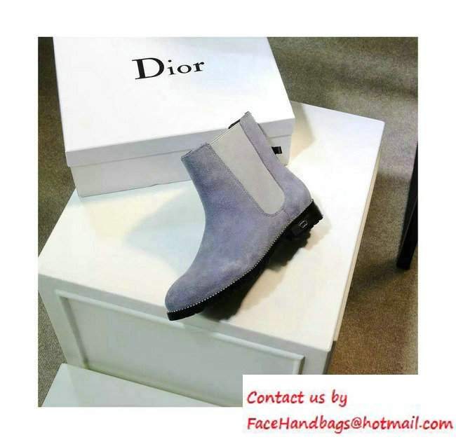 Dior Calfskin Heel 2.5cm Rhinestone Ankle Boots Suede Light Gray Fall 2016 - Click Image to Close