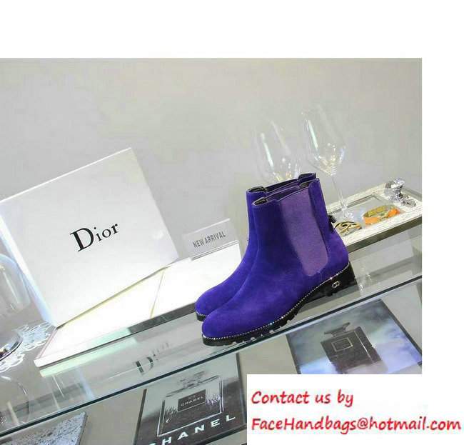 Dior Calfskin Heel 2.5cm Rhinestone Ankle Boots Suede Purple Fall 2016 - Click Image to Close