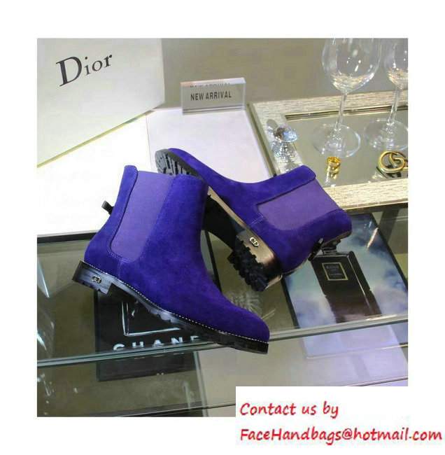 Dior Calfskin Heel 2.5cm Rhinestone Ankle Boots Suede Purple Fall 2016