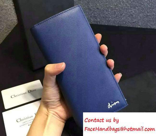 Dior Calfskin Homme Long Wallet Blue - Click Image to Close