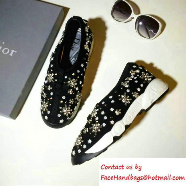 Dior Fusion Technical Fabric Sneakers Embroidered Crystal Black 01 2016 - Click Image to Close