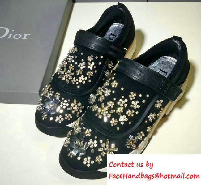 Dior Fusion Technical Fabric Sneakers Embroidered Crystal Black 02 2016 - Click Image to Close