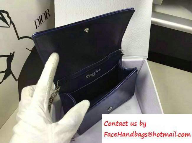 Dior Perforated Metallic Calfskin Diorama Micro Flap Bag Blue 2016