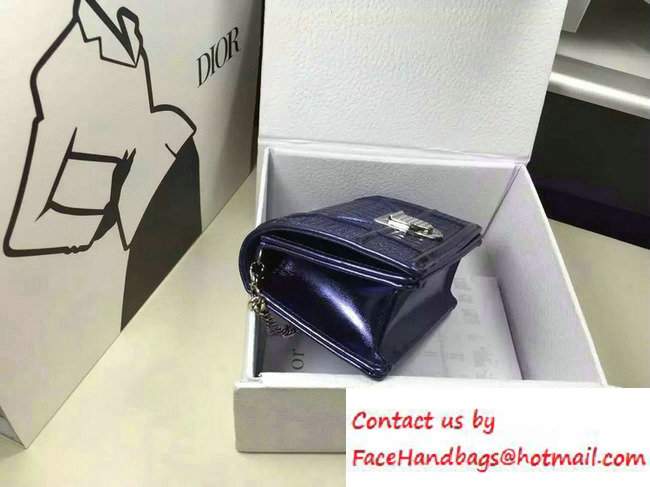 Dior Perforated Metallic Calfskin Diorama Micro Flap Bag Blue 2016