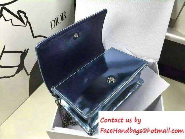 Dior Perforated Metallic Calfskin Diorama Micro Flap Bag Light Blue 2016