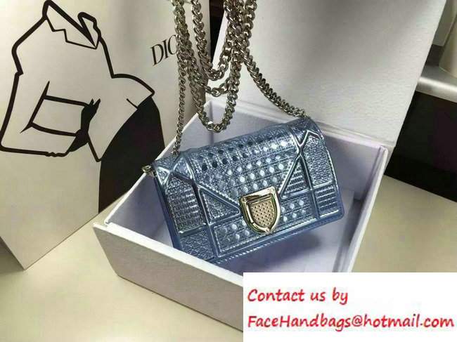 Dior Perforated Metallic Calfskin Diorama Micro Flap Bag Light Blue 2016