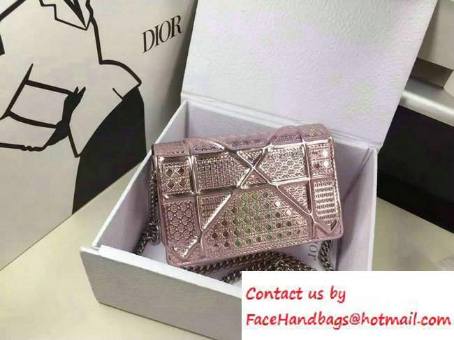 Dior Perforated Metallic Calfskin Diorama Micro Flap Bag Pink 2016
