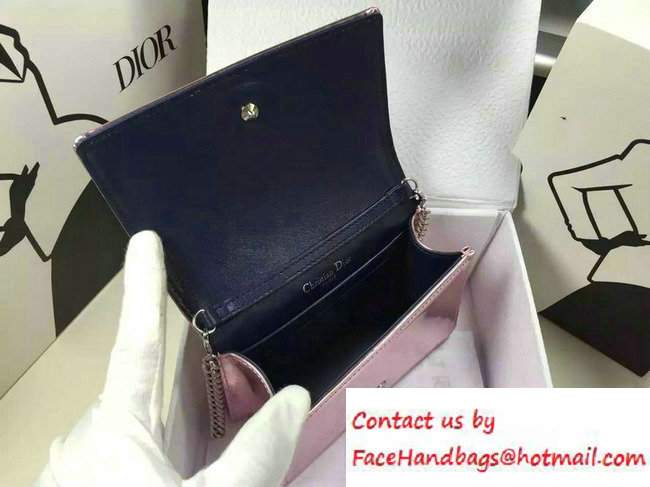 Dior Perforated Metallic Calfskin Diorama Micro Flap Bag Pink 2016